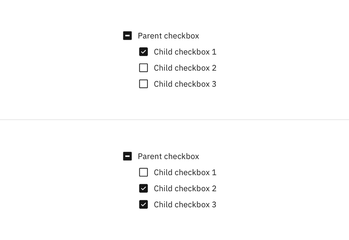 Checking and unchecking a child checkbox. Checking and unchecking a child checkbox.