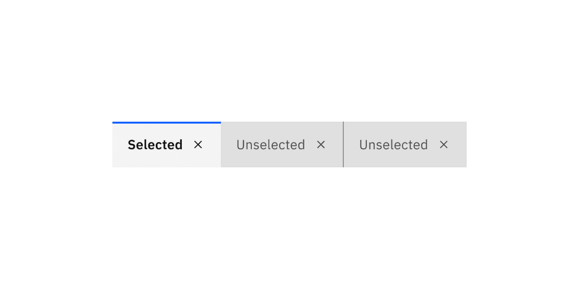 Examples of selected and unselected dismissible contained tabs.